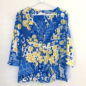Blue & Yellow Loose Silk Blouse Shirt